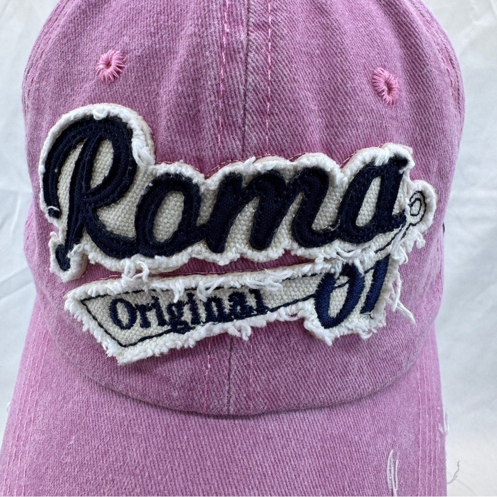 Italia Roma Original 01 Embroidered Distressed Baseball Cap Dad Hat Pink OS Y2K - Picture 7 of 11